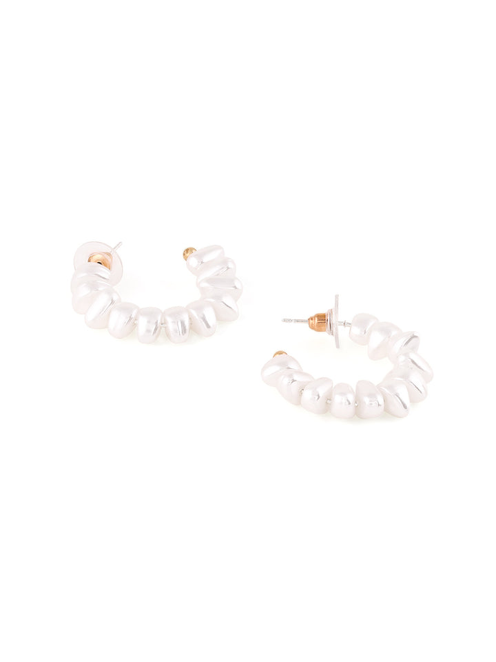 Priyaasi Classic Pearl Beaded Mini Hoop Gold Plated Earrings