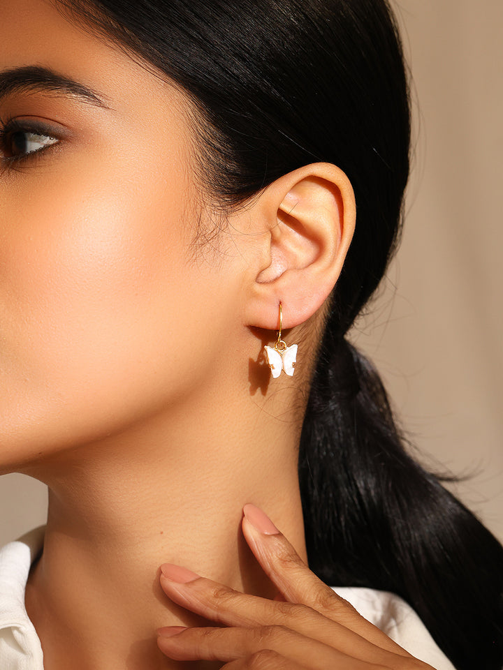 Prita Chic Metal Gold Plated Combo Fresh Water Pearl Butterfly Hoop Drop Earrings