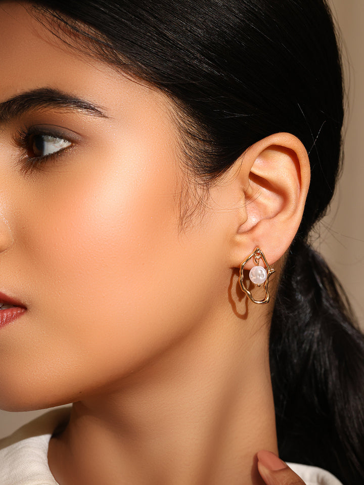 Priyaasi Swirl Metallic Shape Pearl Hanging Drop Shape Earrings