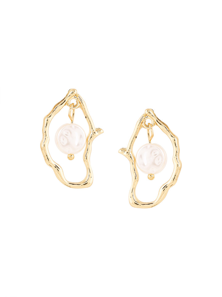 Priyaasi Swirl Metallic Shape Pearl Hanging Drop Shape Earrings