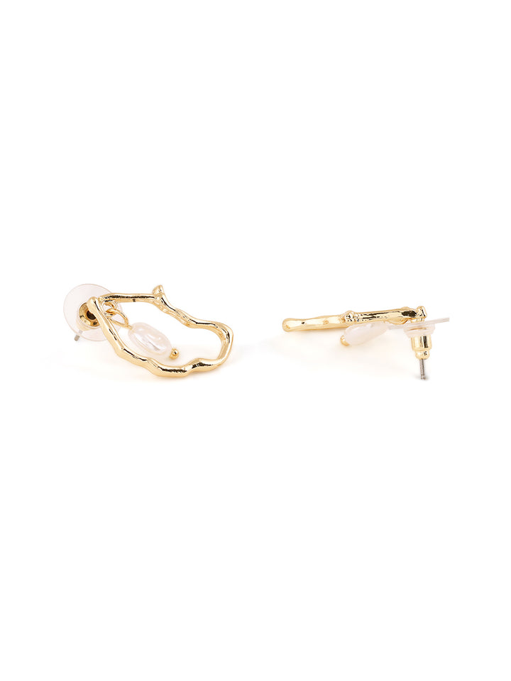 Priyaasi Swirl Metallic Shape Pearl Hanging Drop Shape Earrings