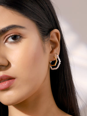 Prita Geometric Pearl Gold shaped Hoop Earrings