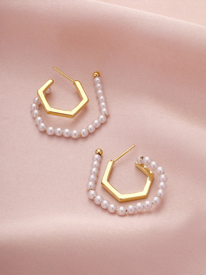 Prita Geometric Pearl Gold shaped Hoop Earrings