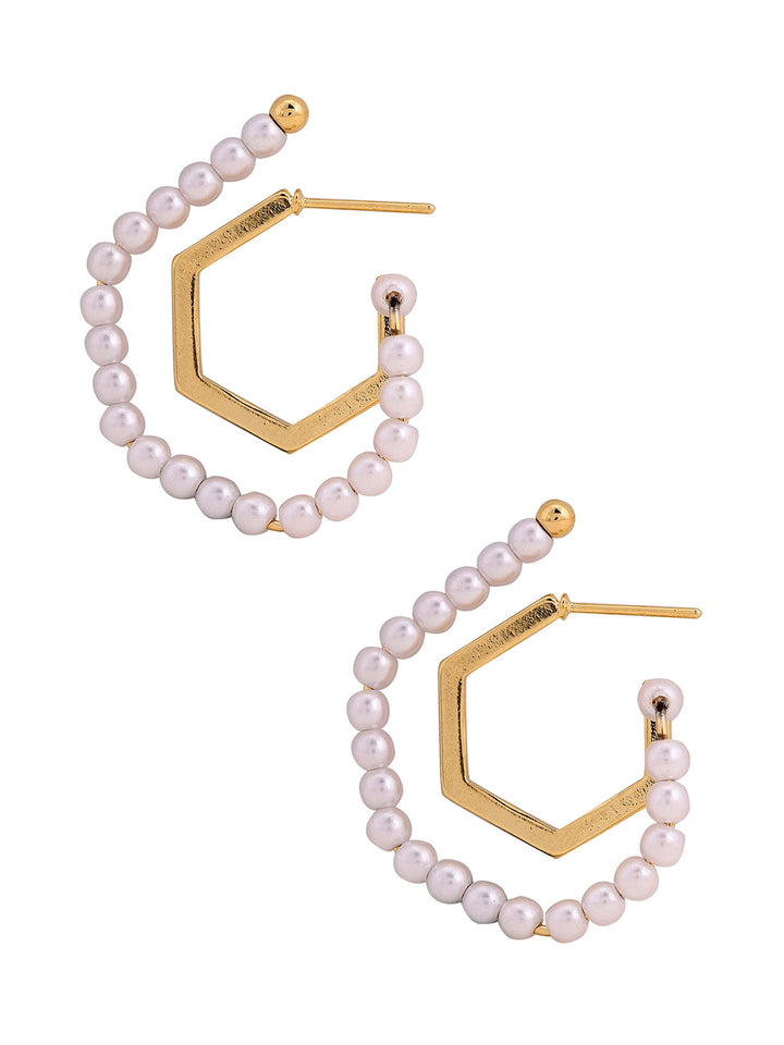Prita Geometric Pearl Gold shaped Hoop Earrings