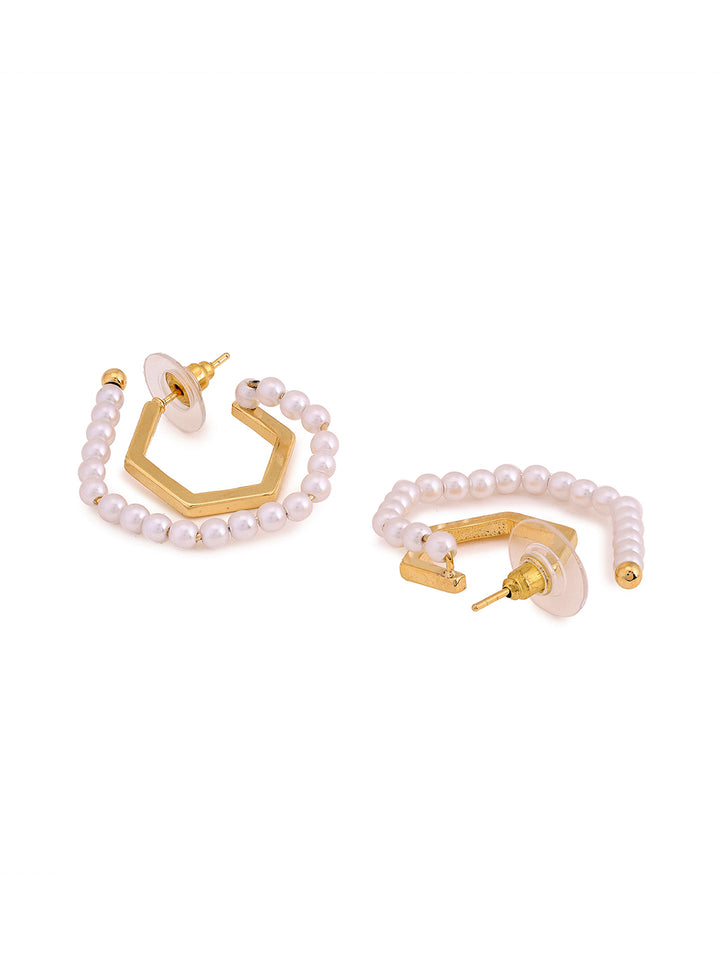Prita Geometric Pearl Gold shaped Hoop Earrings