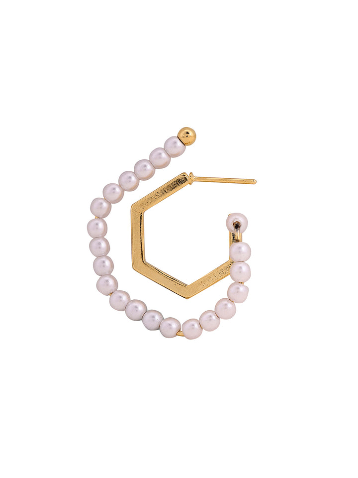 Prita Geometric Pearl Gold shaped Hoop Earrings