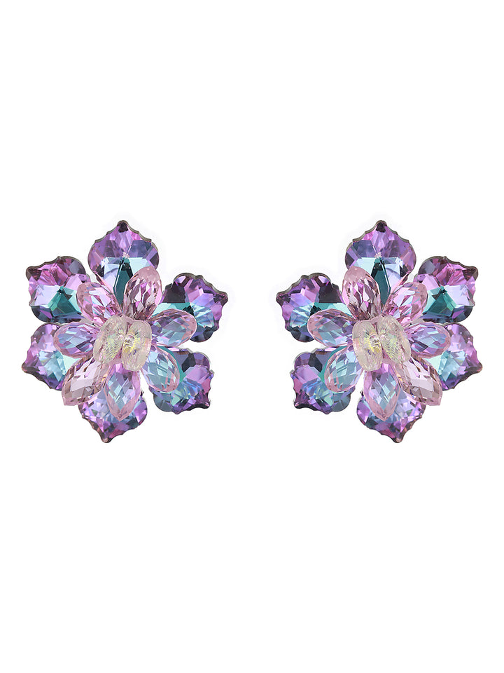 Prita by Priyaasi Pretty Purple Floral Studded Silver-Plated Stud Earrings