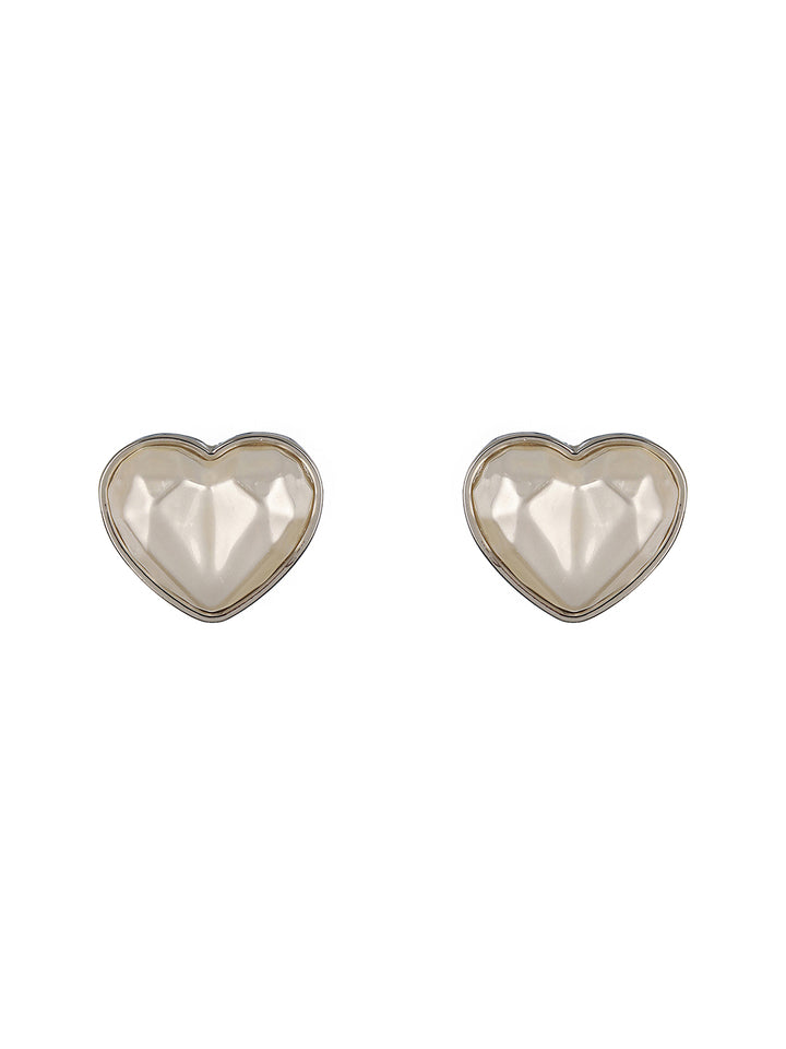Prita by Priyaasi Glossy White Heart Silver-Plated Stud Earrings