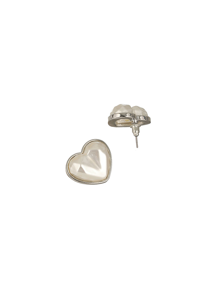 Prita by Priyaasi Glossy White Heart Silver-Plated Stud Earrings