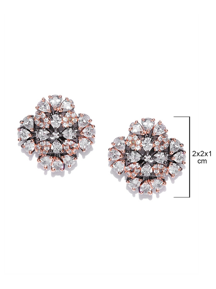 Designer Rose Gold Plated American Diamond Stud Earring For Women And Girls
