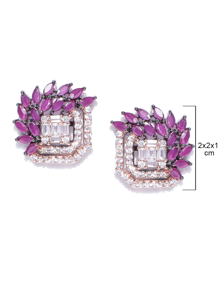 Designer Rose Gold Plated Pink And White American Diamond Stud Earring For Women And Girls