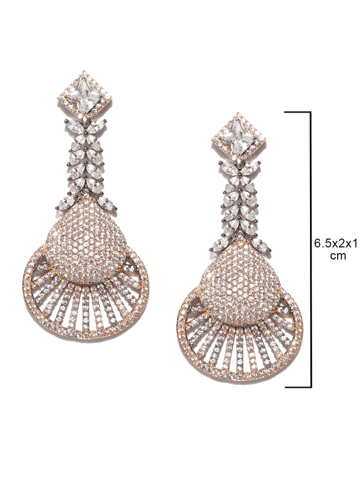Rose Gold-Plated American Diamond Studded Drop Earrings