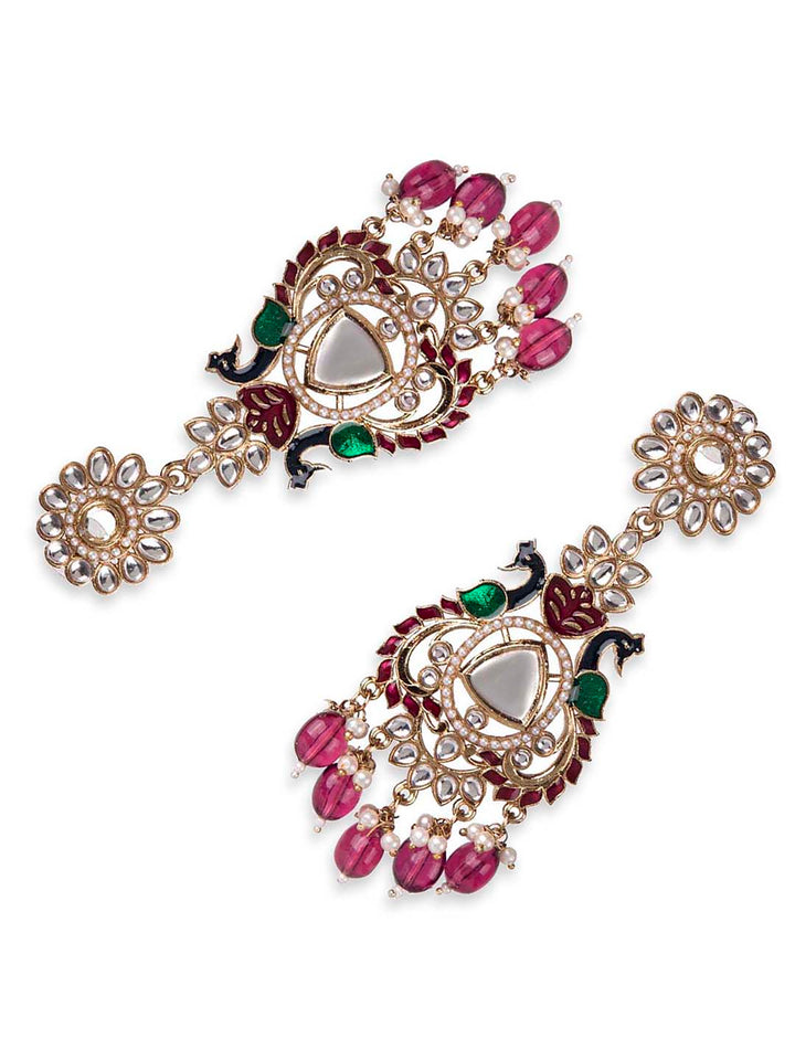 Priyaasi Multi Coloured Gold Plated Meenakari Drop Earrings