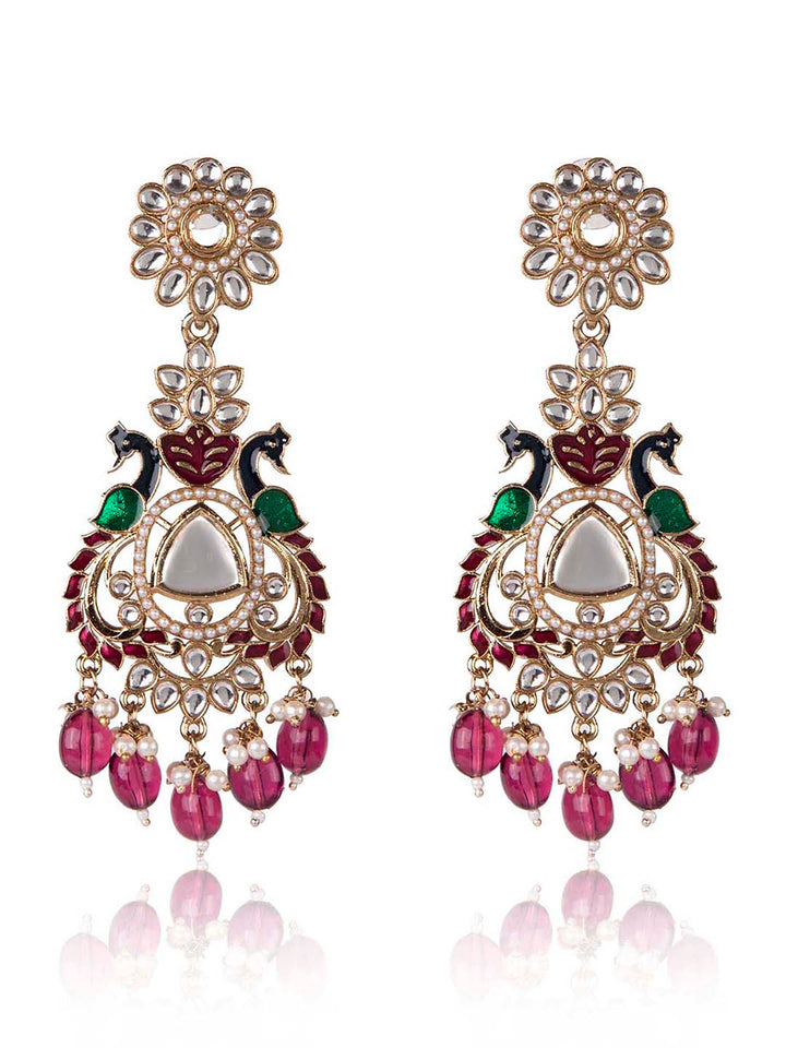 Priyaasi Multi Coloured Gold Plated Meenakari Drop Earrings