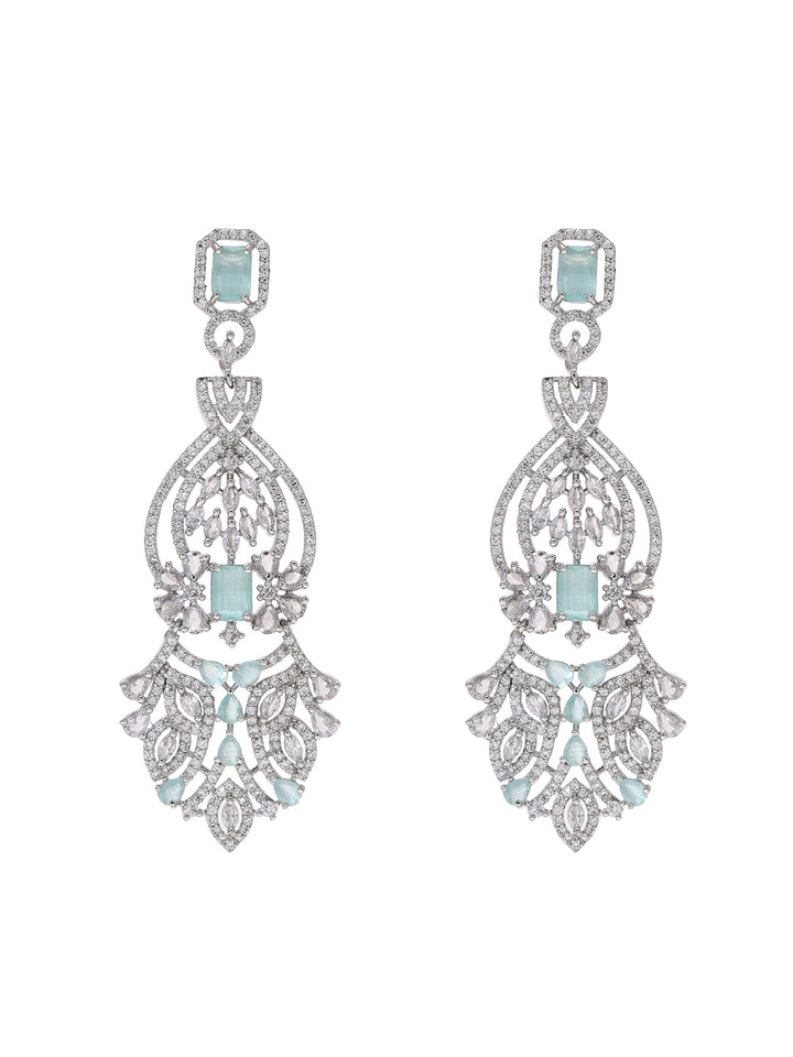 Priyaasi Mint Elegance American Diamond Adorned Silver-Plated Earrings