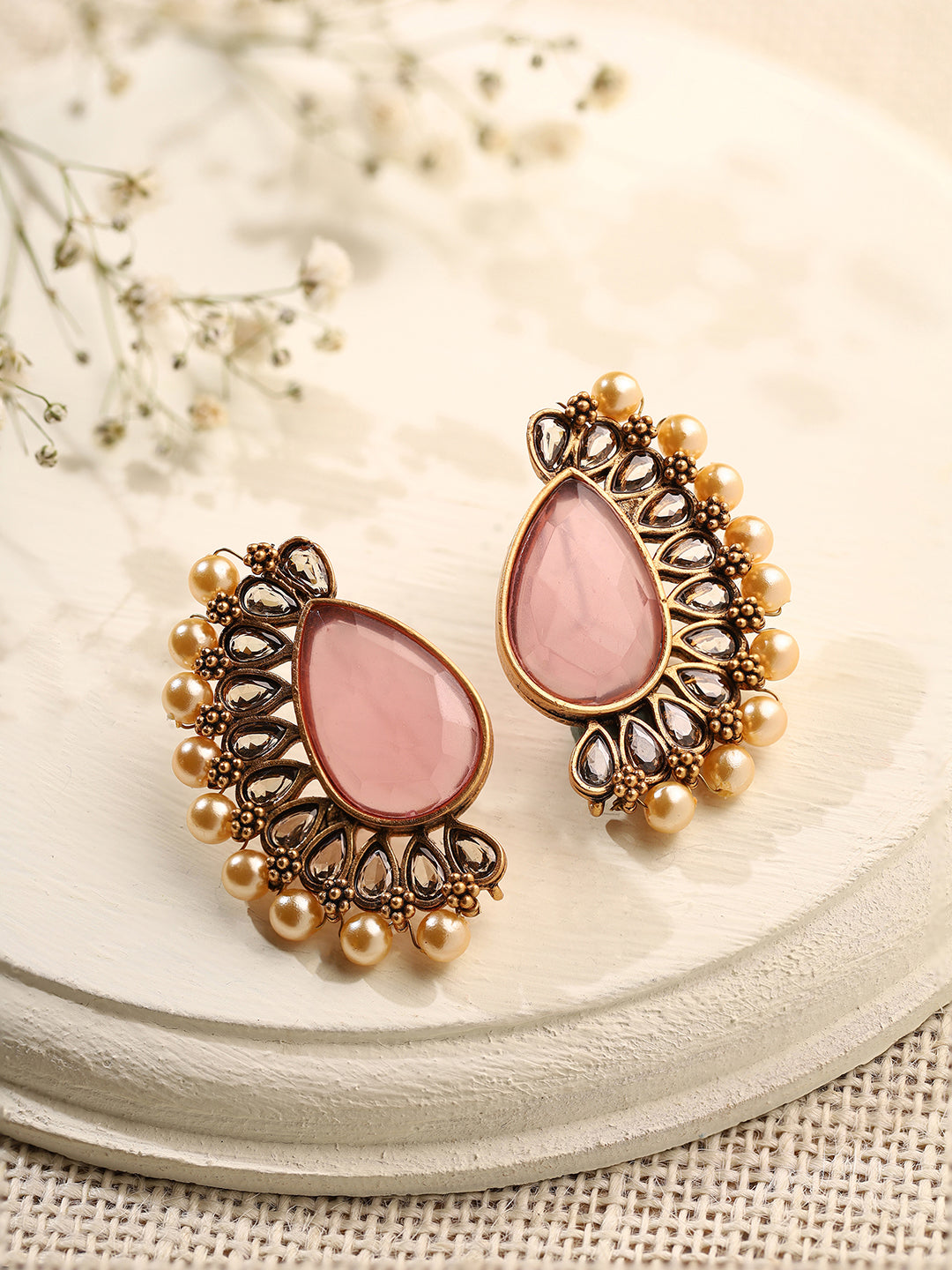 Pure Silver Pink Rivya Studs main image 1