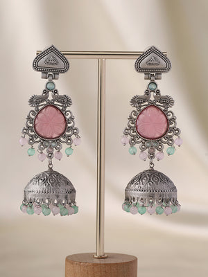 Priyaasi Pink Stone Elegance in Enchanting Jhumkas