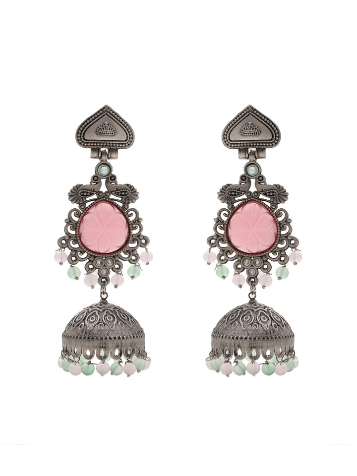 Priyaasi Pink Stone Elegance in Enchanting Jhumkas