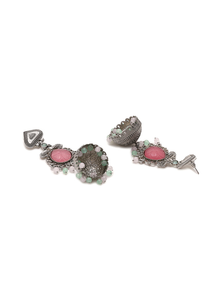 Priyaasi Pink Stone Elegance in Enchanting Jhumkas