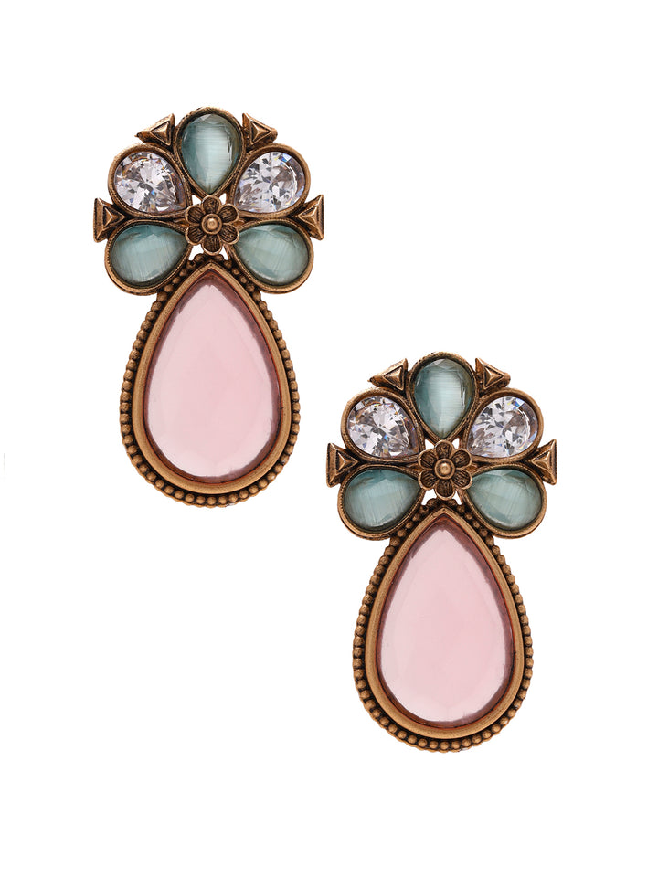 Priyaasi Floral Stoned Drop Earrings