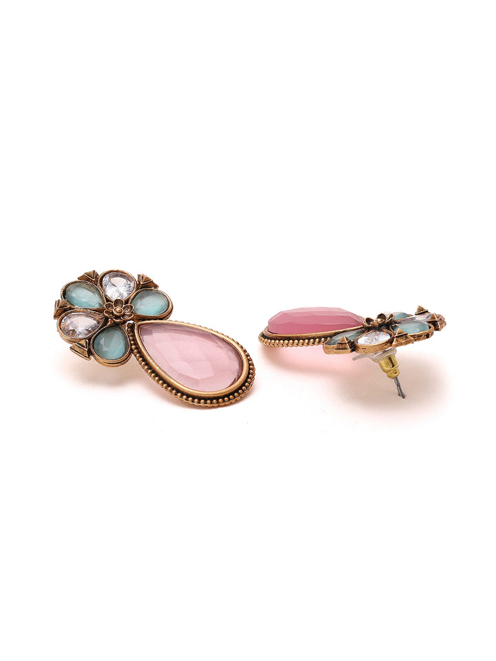 Priyaasi Floral Stoned Drop Earrings