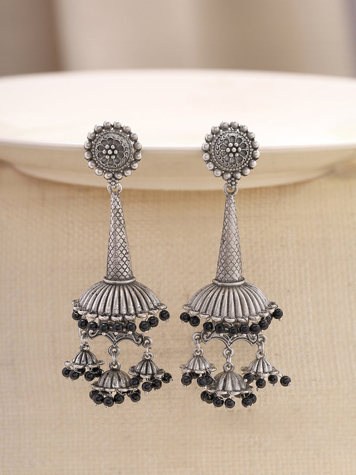 Priyaasi Radiant Tribal Silver Plated Drop Earrings