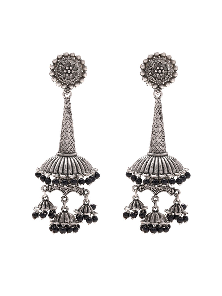 Priyaasi Radiant Tribal Silver Plated Drop Earrings