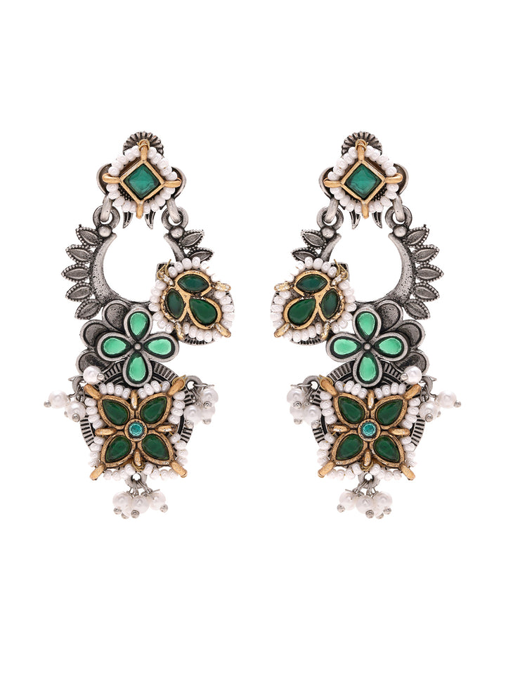 Priyaasi Floral Green and Pearl Earrings