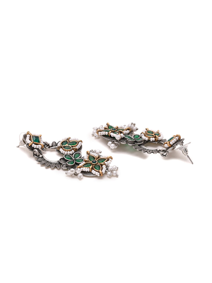 Priyaasi Floral Green and Pearl Earrings