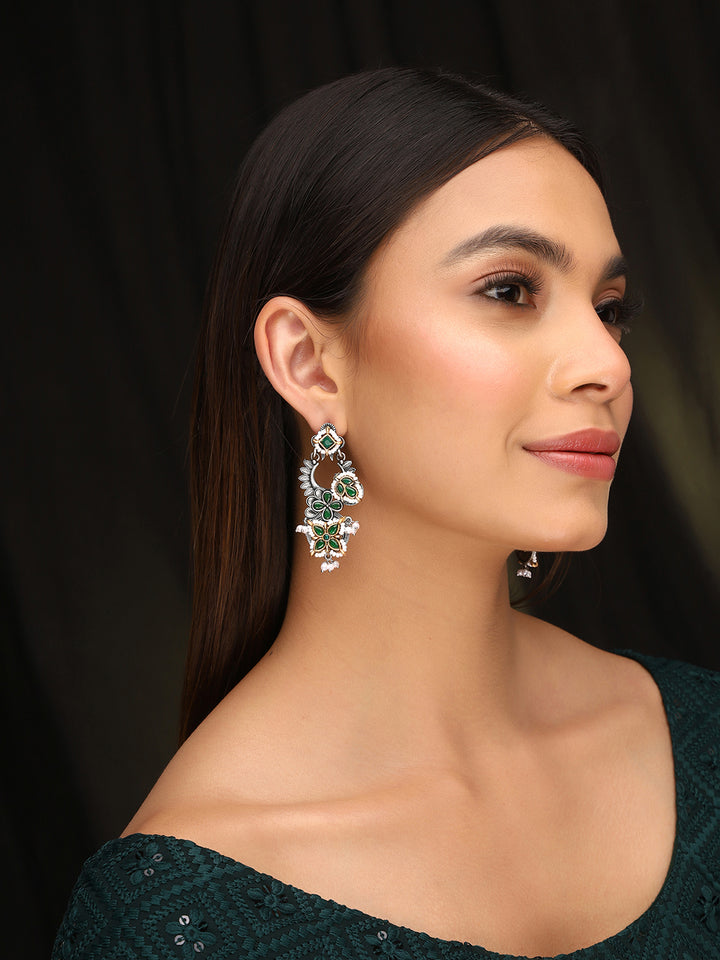 Priyaasi Floral Green and Pearl Earrings