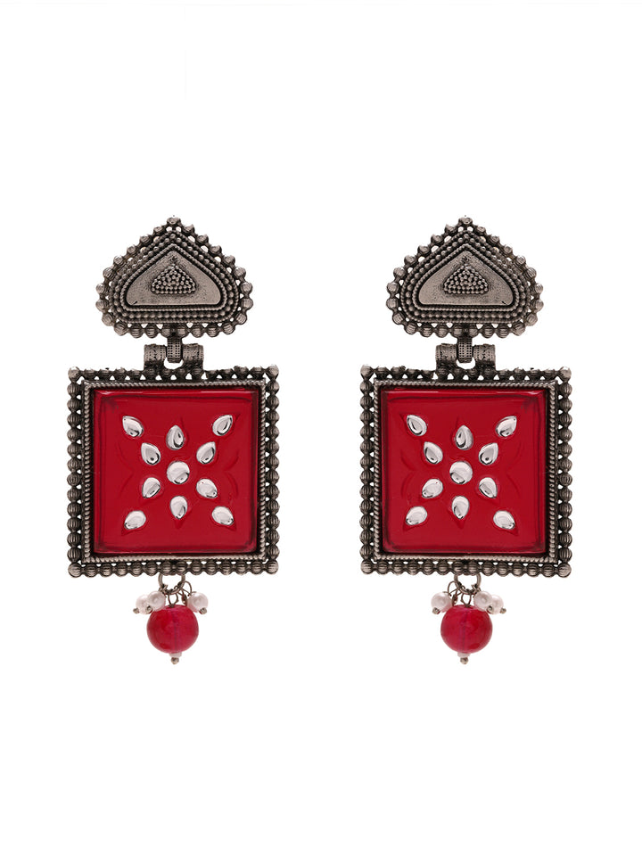 Priyaasi Oxidized Beauty in Square-Style Drop Earrings