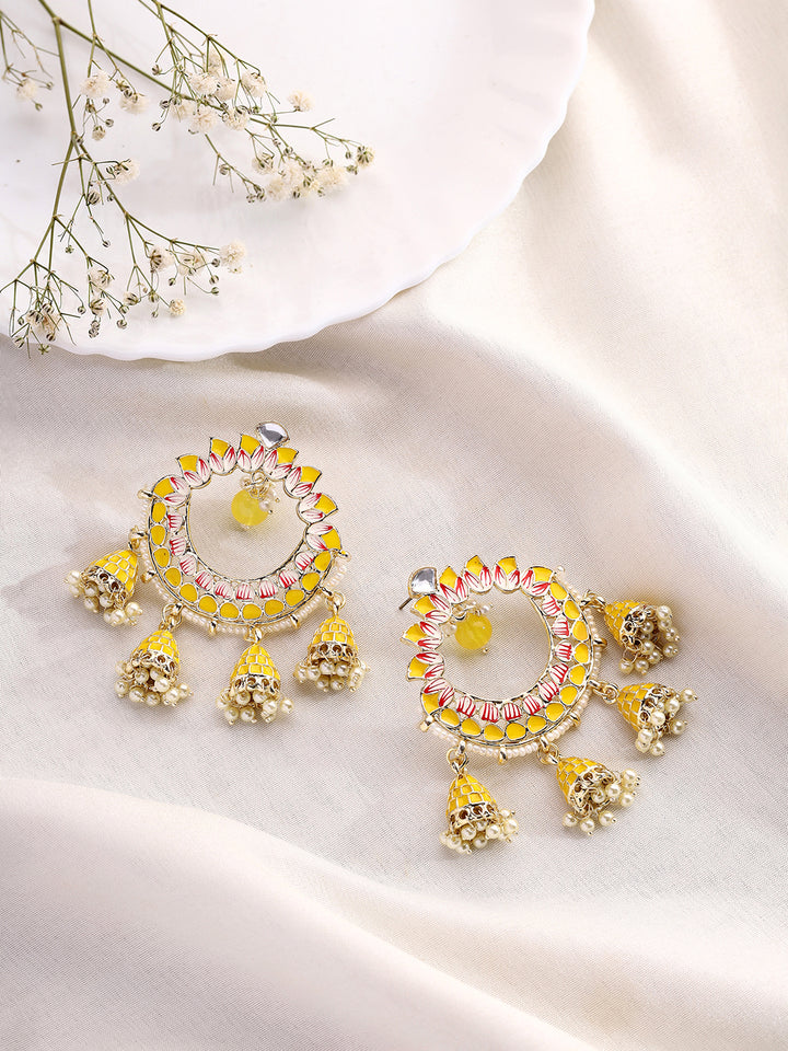 Priyaasi Yellow Lotus Shape Chandbalis