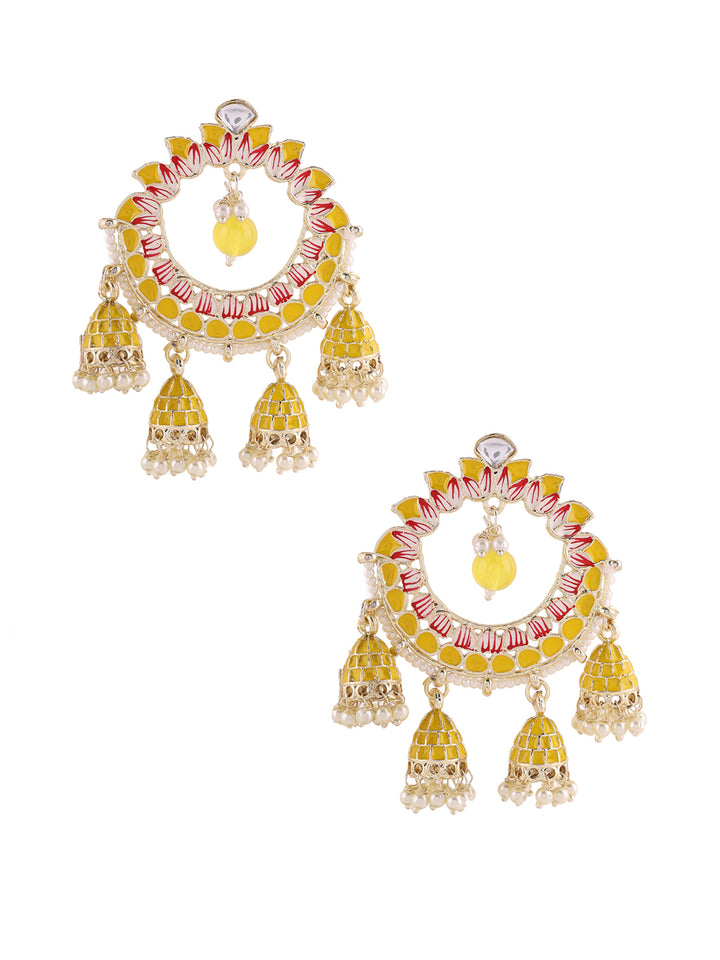Priyaasi Yellow Lotus Shape Chandbalis