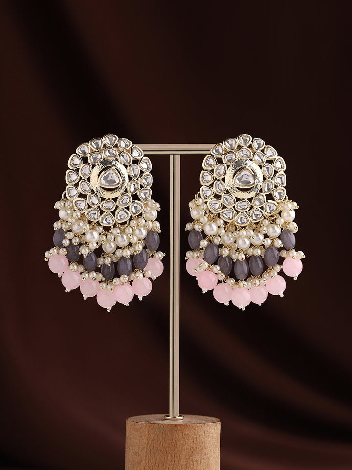 Priyaasi Ash and Pink Beaded Kundan Chandbalis