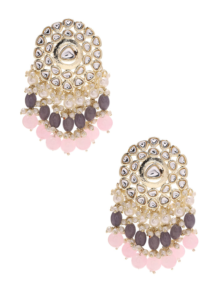 Priyaasi Ash and Pink Beaded Kundan Chandbalis