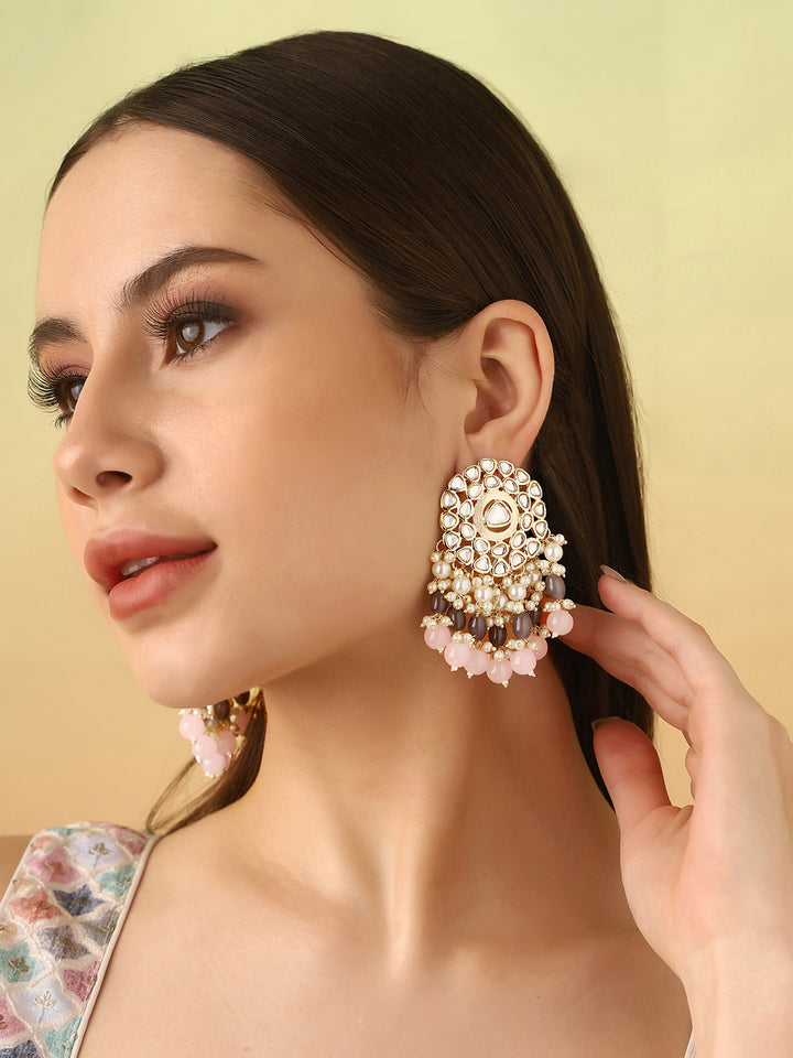 Priyaasi Ash and Pink Beaded Kundan Chandbalis