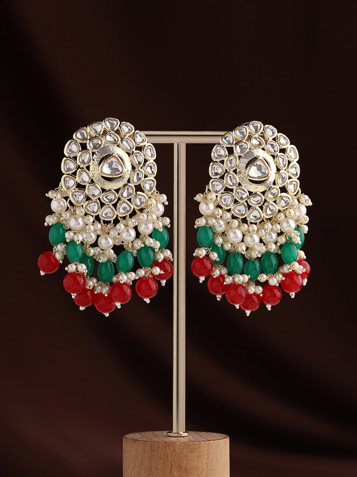 Priyaasi Green and Ruby Beaded Kundan Chandbalis