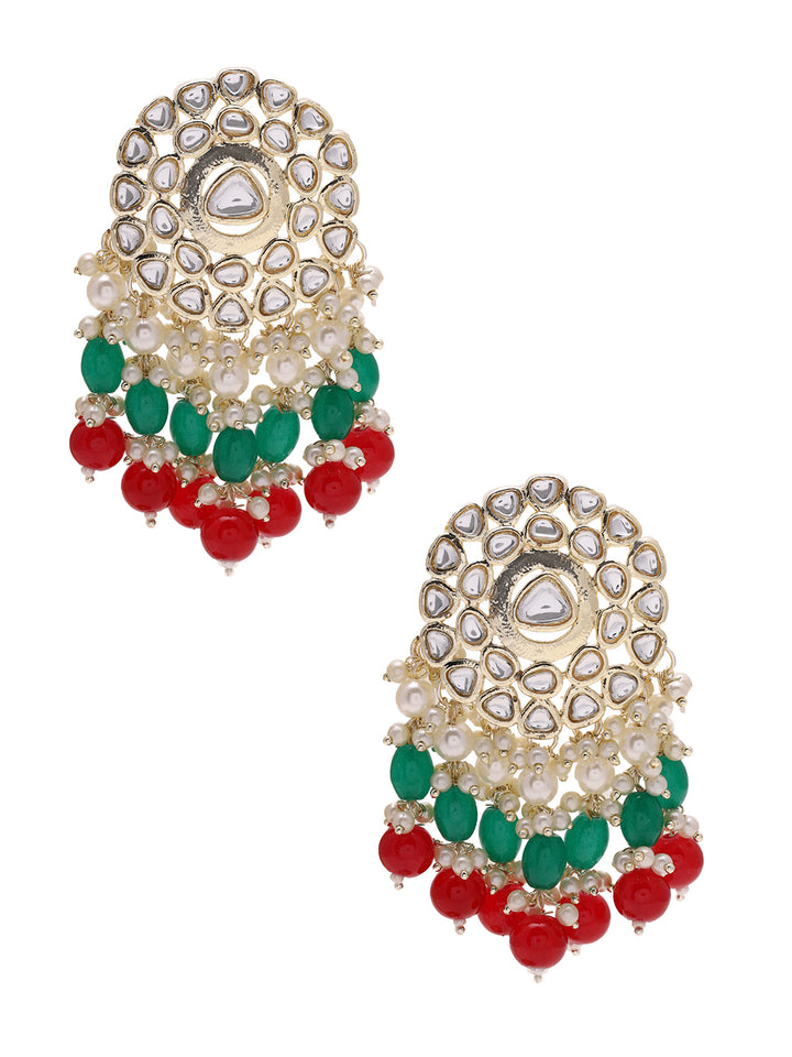 Priyaasi Green and Ruby Beaded Kundan Chandbalis