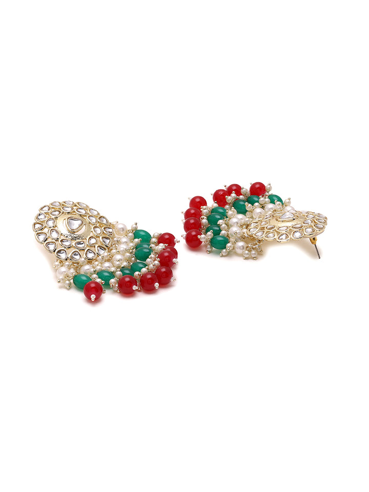 Priyaasi Green and Ruby Beaded Kundan Chandbalis