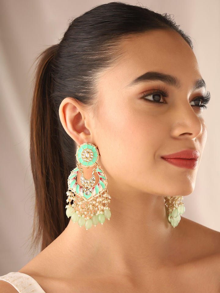 Priyaasi Light Green Meenakari Beads Earrings