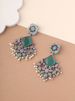 Priyaasi Floral green and Pink Earrings
