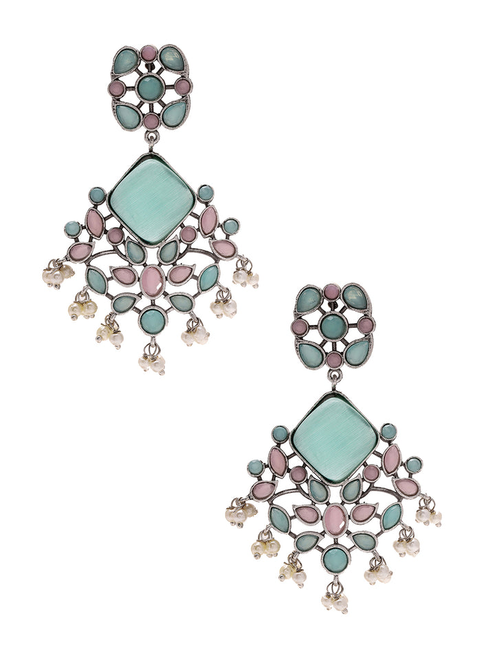 Priyaasi Floral green and Pink Earrings