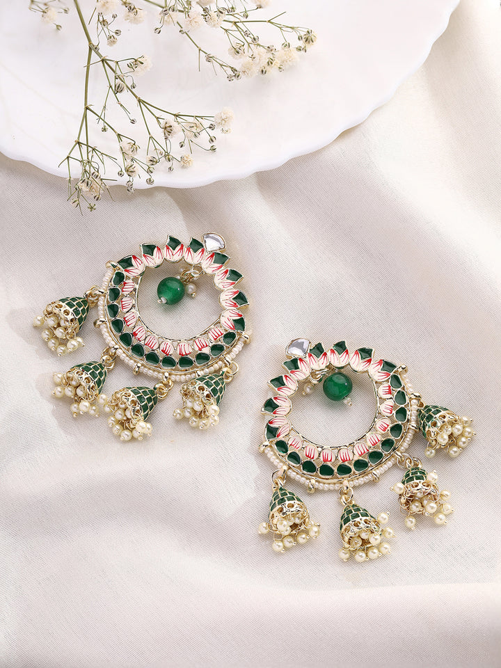 Priyaasi Lotus Shape Green Kundan Chandbalis