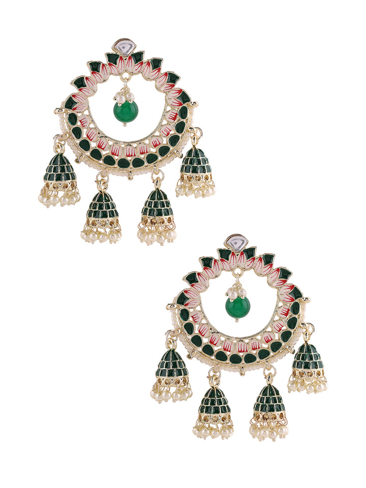 Priyaasi Lotus Shape Green Kundan Chandbalis