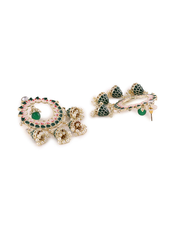Priyaasi Lotus Shape Green Kundan Chandbalis
