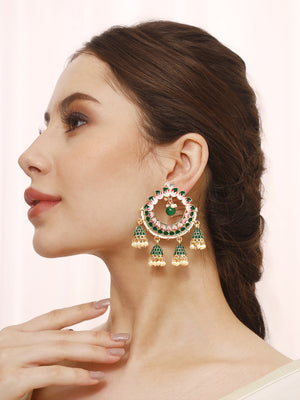 Priyaasi Lotus Shape Green Kundan Chandbalis