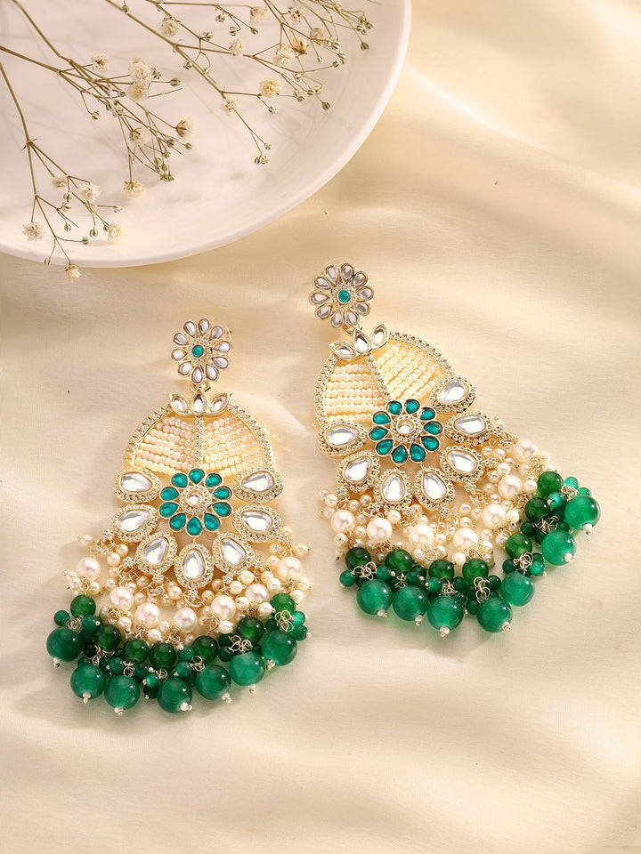 Priyaasi Floral Green Beads and Pearl Earrings