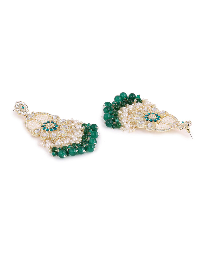 Priyaasi Floral Green Beads and Pearl Earrings