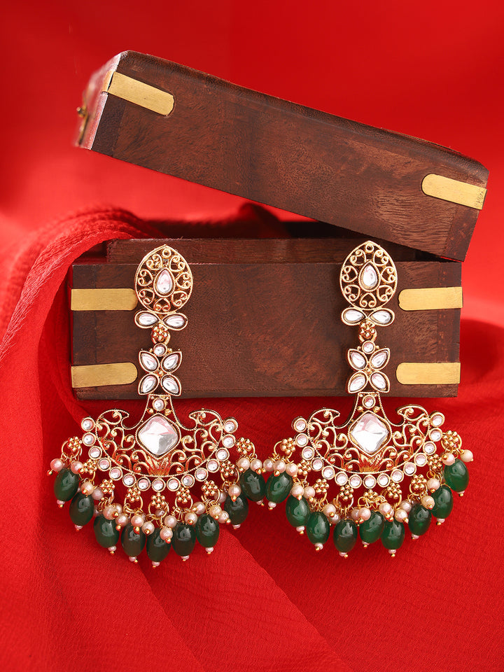 Priyaasi Floral Green Kundan Drop Earrings
