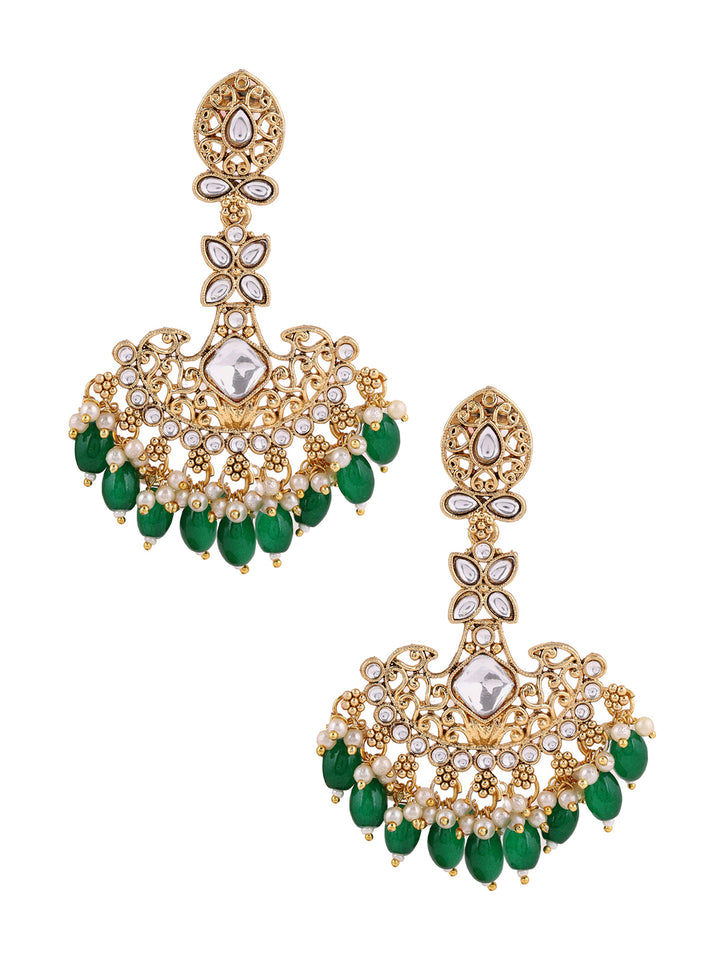 Priyaasi Floral Green Kundan Drop Earrings
